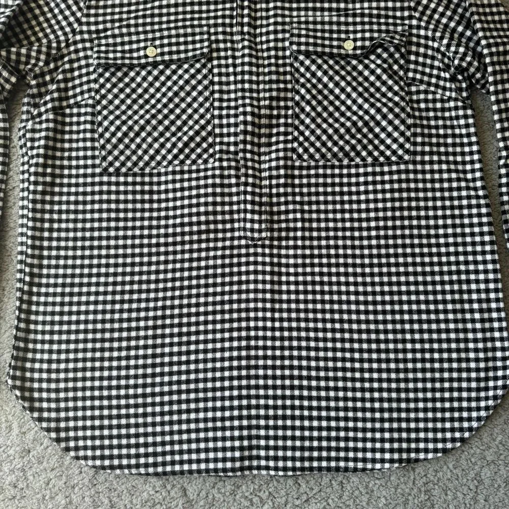 NEW J. Crew Shirt Mens‎ Small Black White Check Gingham Flannel Popover Zip Top
